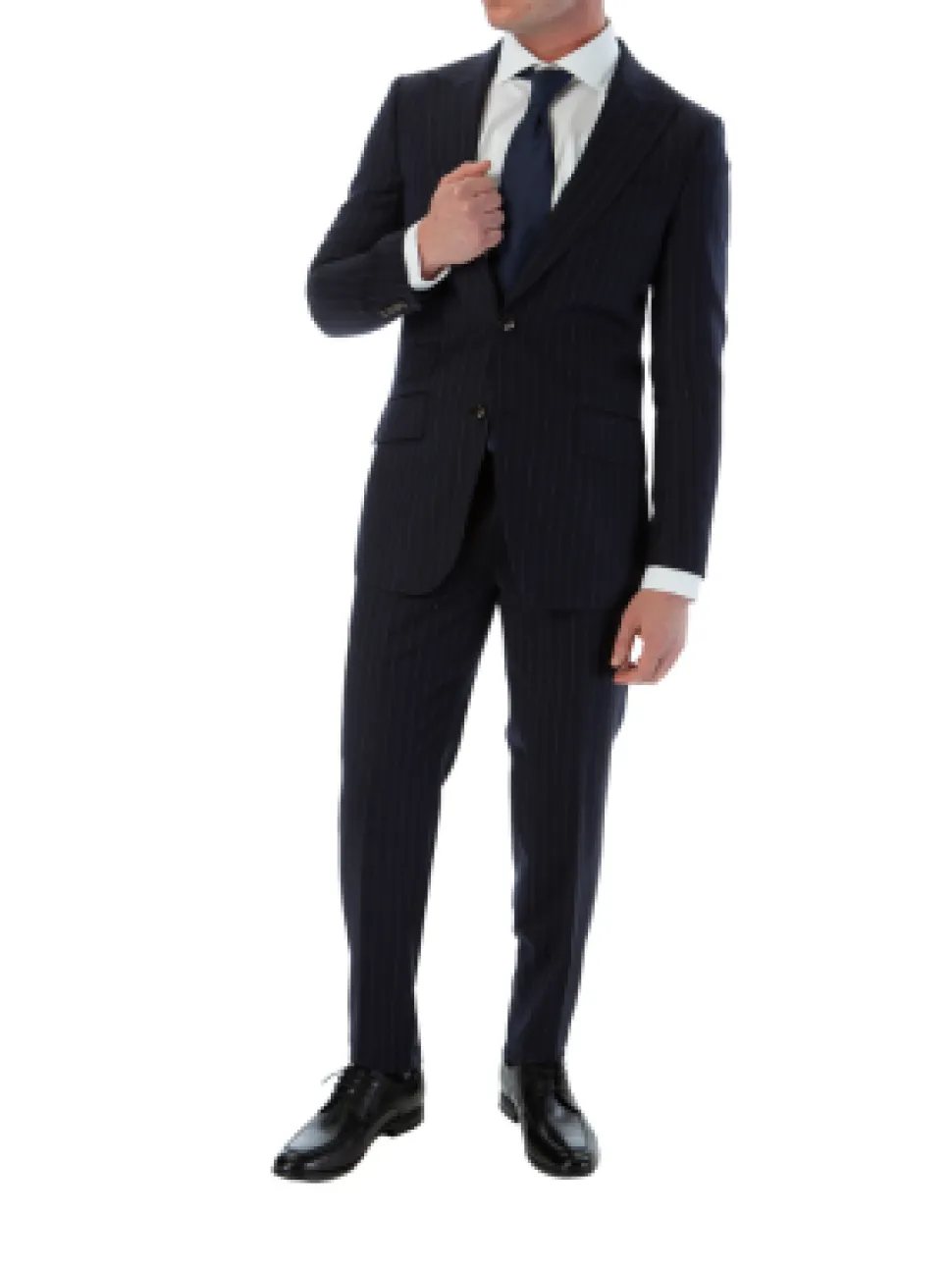 Sartoria Mazara Mens Slim Fit Navy Blue & Gray Pinstriped 100% Wool Suit With Peak Lapels