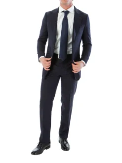 Sartoria Mazara Mens Slim Fit Navy Blue & Gray Pinstriped 100% Wool Suit With Peak Lapels