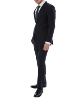 Sartoria Mazara Mens Slim Fit Navy Blue & Gray Pinstriped 100% Wool Suit With Peak Lapels