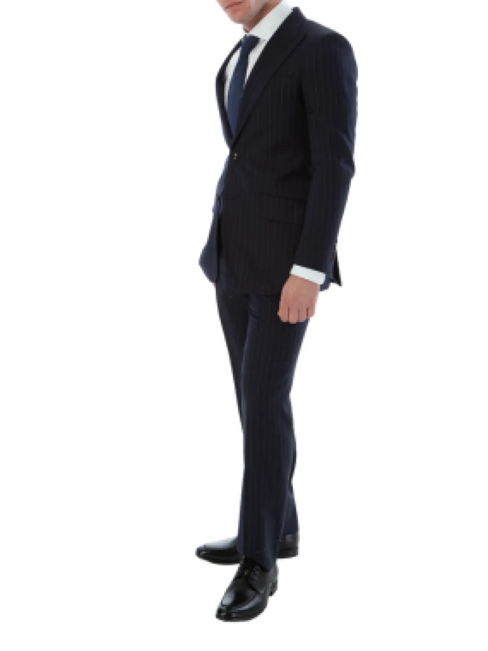 Sartoria Mazara Mens Slim Fit Navy Blue & Gray Pinstriped 100% Wool Suit With Peak Lapels