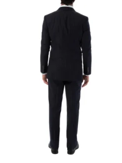 Sartoria Mazara Mens Slim Fit Navy Blue & Gray Pinstriped 100% Wool Suit With Peak Lapels