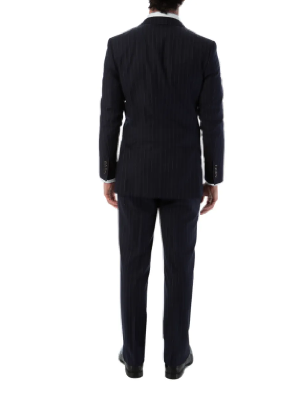 Sartoria Mazara Mens Slim Fit Navy Blue & Gray Pinstriped 100% Wool Suit With Peak Lapels