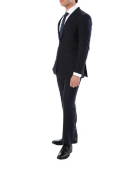 Sartoria Mazara Mens Slim Fit Navy Blue & Gray Pinstriped 100% Wool Suit With Peak Lapels