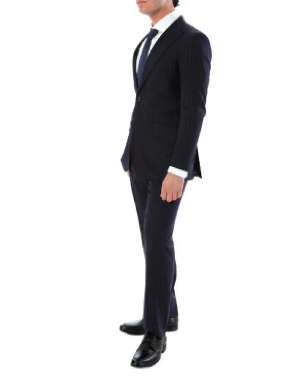 Sartoria Mazara Mens Slim Fit Navy Blue & Gray Pinstriped 100% Wool Suit With Peak Lapels