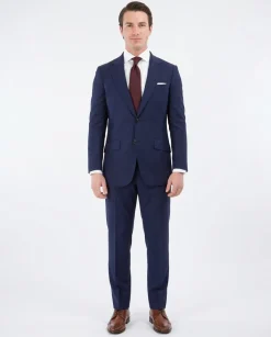 Sartoria Mazara Mens Slim Fit Navy Blue Plaid 100% Wool 2 Piece Suit