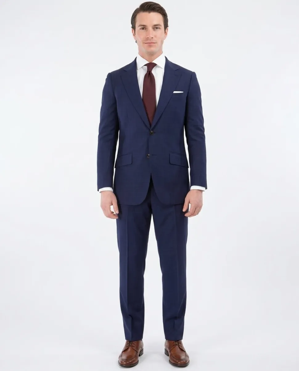 Sartoria Mazara Mens Slim Fit Navy Blue Plaid 100% Wool 2 Piece Suit