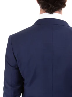 Sartoria Mazara Mens Slim Fit Navy Blue Plaid 100% Wool 2 Piece Suit