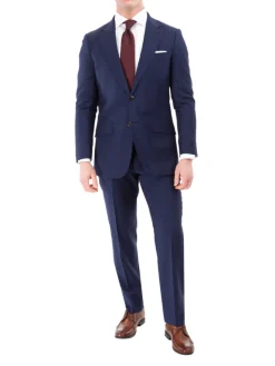 Sartoria Mazara Mens Slim Fit Navy Blue Plaid 100% Wool 2 Piece Suit
