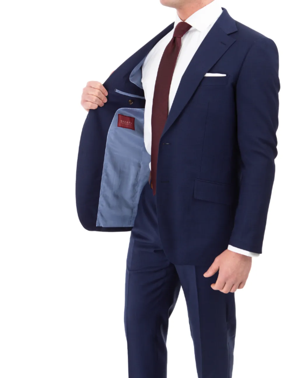 Sartoria Mazara Mens Slim Fit Navy Blue Plaid 100% Wool 2 Piece Suit