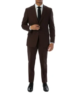 Sartoria Mazara Mens Slim Fit Solid Brown 100% Wool 2 Piece Suit
