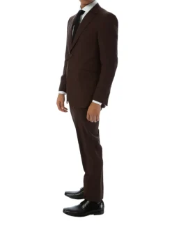 Sartoria Mazara Mens Slim Fit Solid Brown 100% Wool 2 Piece Suit