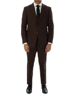 Sartoria Mazara Mens Slim Fit Solid Brown 100% Wool 2 Piece Suit