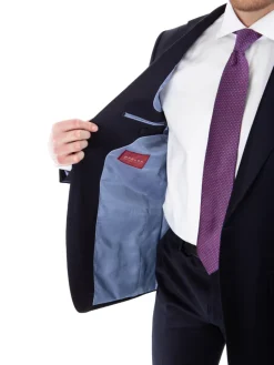 Sartoria Mazara Mens Solid Navy Blue Classic Fit Wool Cashmere 2 Button suit