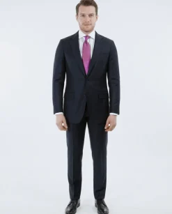 Sartoria Mazara Mens Solid Navy Blue Classic Fit Wool Cashmere 2 Button suit