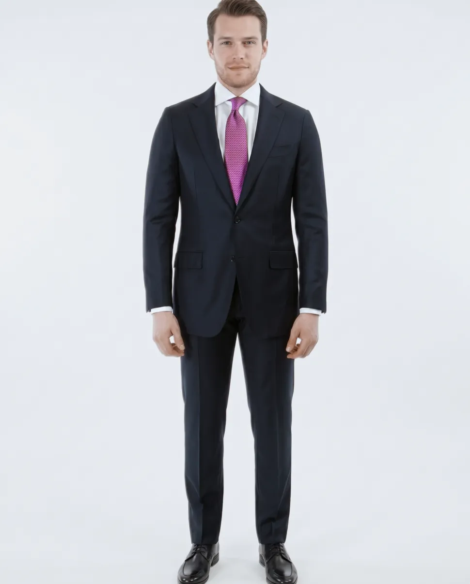 Sartoria Mazara Mens Solid Navy Blue Classic Fit Wool Cashmere 2 Button suit