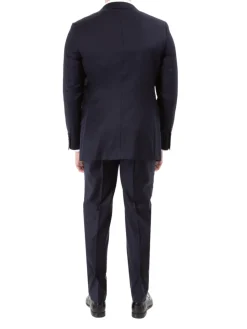 Sartoria Mazara Mens Solid Navy Blue Classic Fit Wool Cashmere 2 Button suit