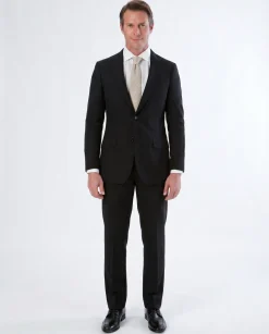 Sartoria Mazara Micro-Textured Black Classic Fit Notch Lapel Wool 2-Button Suit