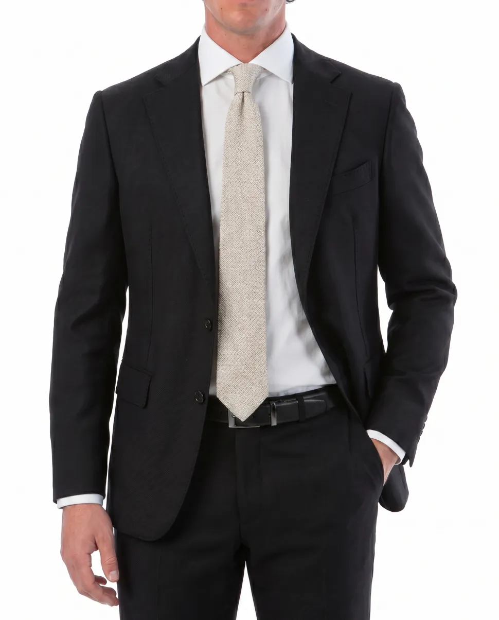 Sartoria Mazara Micro-Textured Black Classic Fit Notch Lapel Wool 2-Button Suit