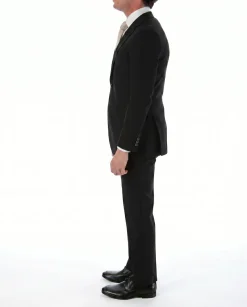 Sartoria Mazara Micro-Textured Black Classic Fit Notch Lapel Wool 2-Button Suit