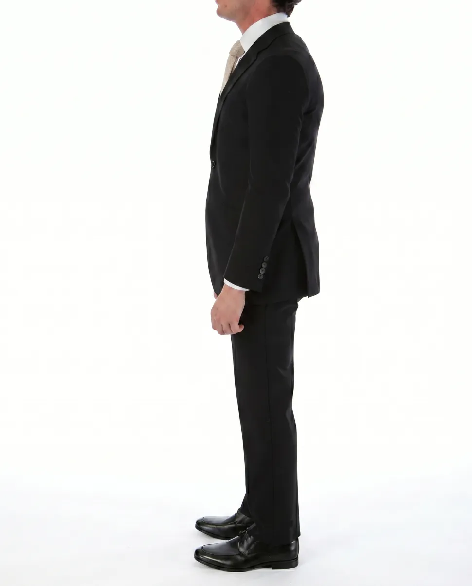 Sartoria Mazara Micro-Textured Black Classic Fit Notch Lapel Wool 2-Button Suit