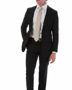 Sartoria Mazara Micro-Textured Black Classic Fit Notch Lapel Wool 2-Button Suit