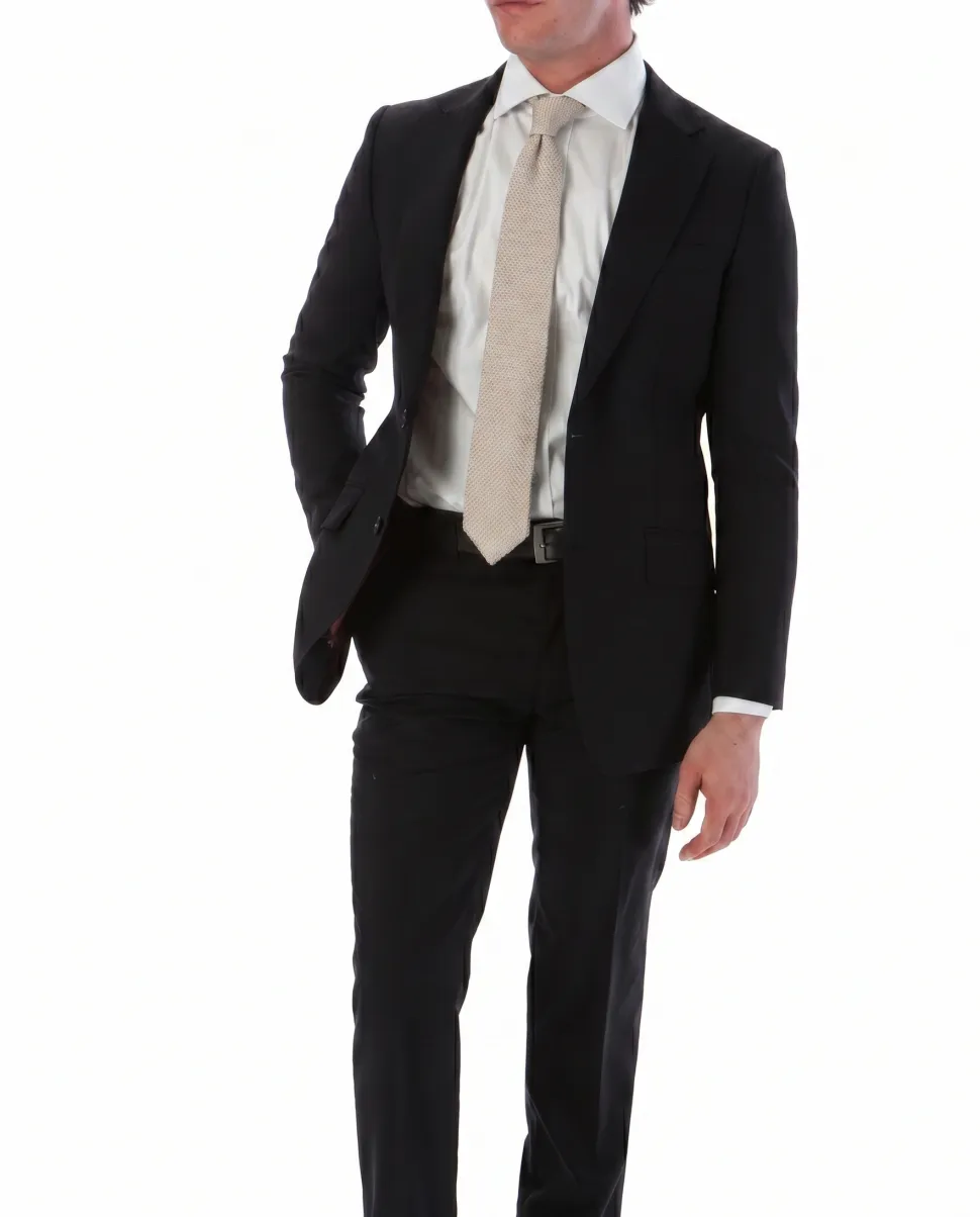 Sartoria Mazara Micro-Textured Black Classic Fit Notch Lapel Wool 2-Button Suit