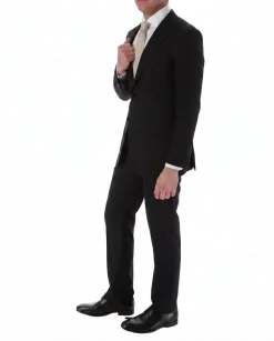 Sartoria Mazara Micro-Textured Black Classic Fit Notch Lapel Wool 2-Button Suit