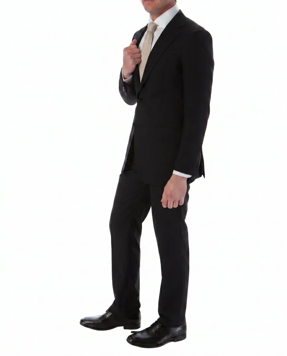 Sartoria Mazara Micro-Textured Black Classic Fit Notch Lapel Wool 2-Button Suit