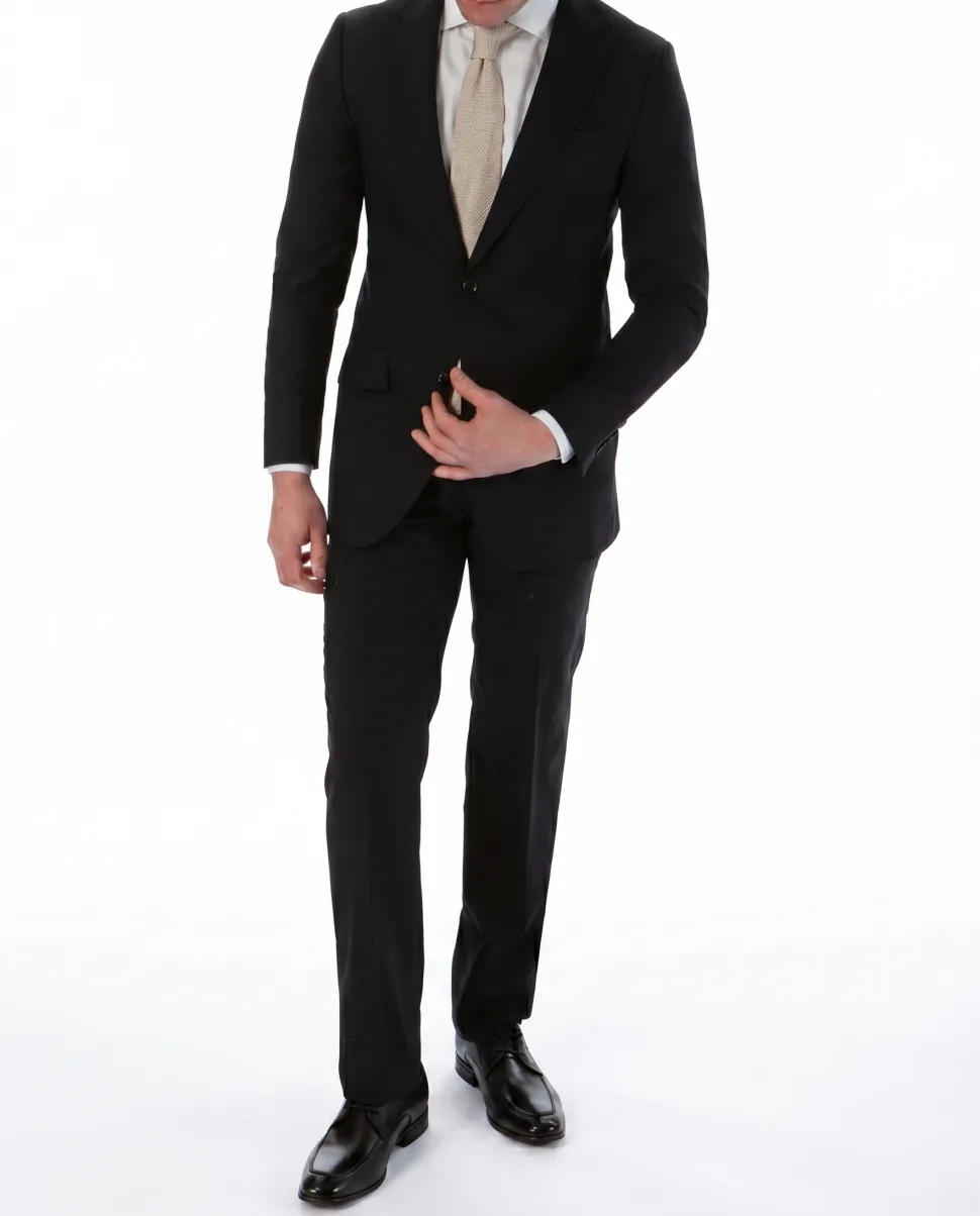 Sartoria Mazara Micro-Textured Black Classic Fit Notch Lapel Wool 2-Button Suit