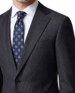 Sartoria Mazara Micro Textured Weave Black Classic Fit Notch Lapel 2-Button Wool Suit