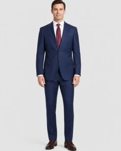 Sartoria Mazara Navy Blue Plaid Slim Fit Notch Lapel 2-Button Wool Suit