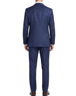 Sartoria Mazara Navy Blue Plaid Slim Fit Notch Lapel 2-Button Wool Suit