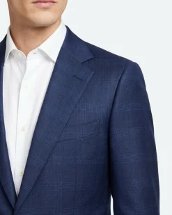 Sartoria Mazara Navy Blue Plaid Classic Fit Notch Lapel 2-Button Wool Suit