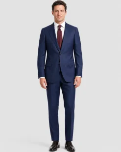 Sartoria Mazara Navy Blue Tonal Plaid Classic Fit Notch Lapel Wool Silk 2-Button Suit