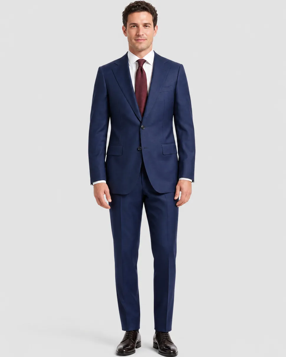 Sartoria Mazara Navy Blue Tonal Plaid Classic Fit Notch Lapel Wool Silk 2-Button Suit