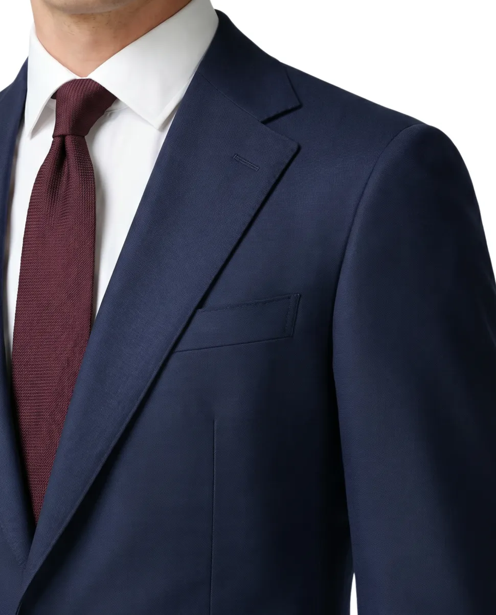 Sartoria Mazara Navy Blue Tonal Plaid Classic Fit Notch Lapel Wool Silk 2-Button Suit