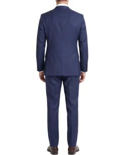 Sartoria Mazara Navy Blue Tonal Plaid Classic Fit Notch Lapel Wool Silk 2-Button Suit