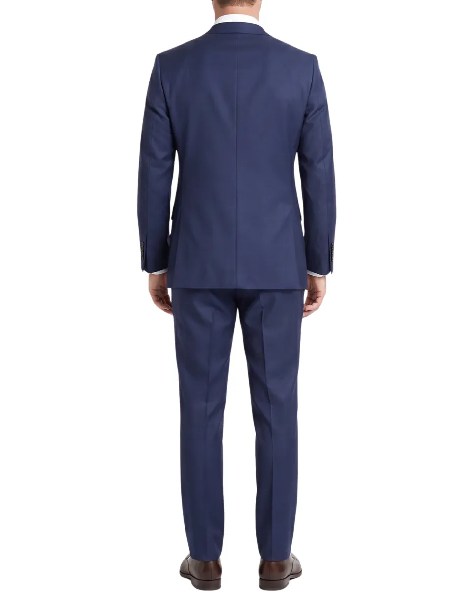 Sartoria Mazara Navy Blue Tonal Plaid Classic Fit Notch Lapel Wool Silk 2-Button Suit