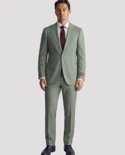 Sartoria Mazara Sage Green Slim Fit Notch Lapel Patch Pockets Wool Stretch 2-Button Suit