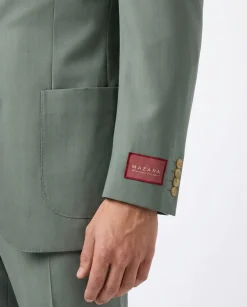 Sartoria Mazara Sage Green Slim Fit Notch Lapel Patch Pockets Wool Stretch 2-Button Suit
