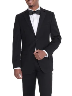 Sartoria Mazara Solid Black Classic Fit Notch Lapels Wool 2-Button Tuxedo Suit