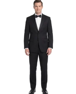 Sartoria Mazara Solid Black Classic Fit Notch Lapels Wool 2-Button Tuxedo Suit