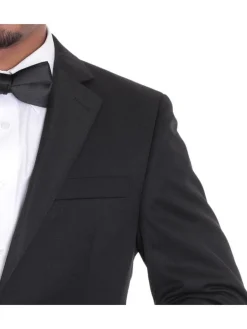 Sartoria Mazara Solid Black Classic Fit Notch Lapels Wool 2-Button Tuxedo Suit