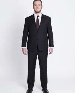 Sartoria Mazara Solid Black Regular Fit Wool 2-Button Suit