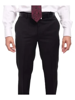 Sartoria Mazara Solid Black Regular Fit Wool 2-Button Suit