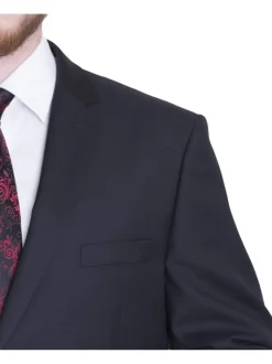 Sartoria Mazara Solid Black Regular Fit Wool 2-Button Suit
