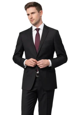 Sartoria Mazara Solid Black Slim Fit Notch Lapel Wrinkle Resistant 2-Button Wool Suit