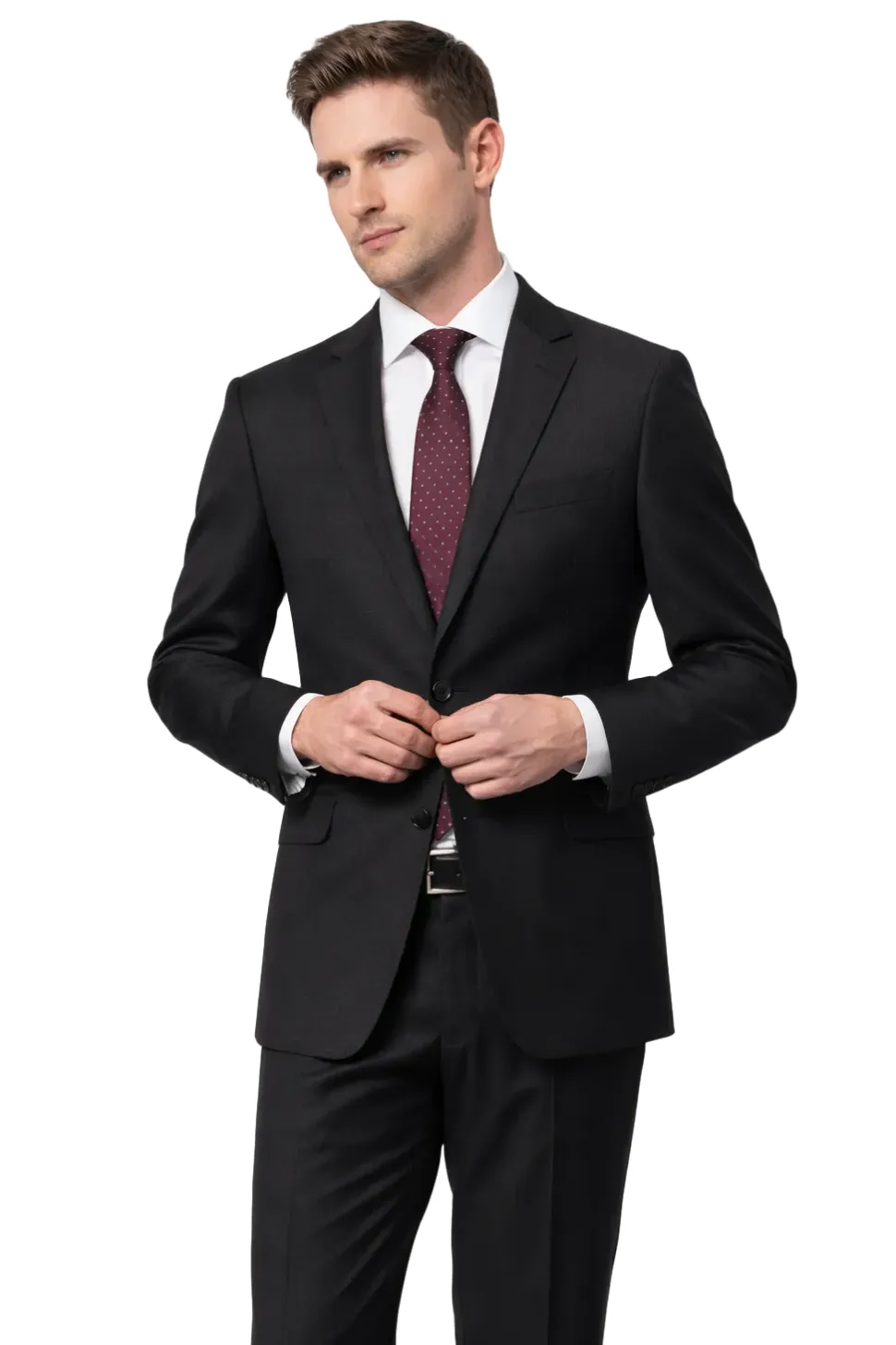 Sartoria Mazara Solid Black Slim Fit Notch Lapel Wrinkle Resistant 2-Button Wool Suit