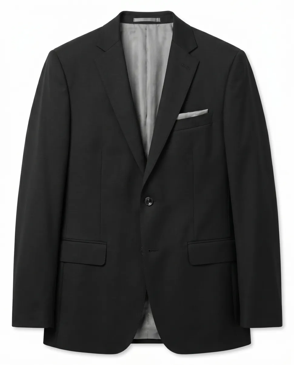 Sartoria Mazara Solid Black Slim Fit Notch Lapel Wrinkle Resistant 2-Button Wool Suit