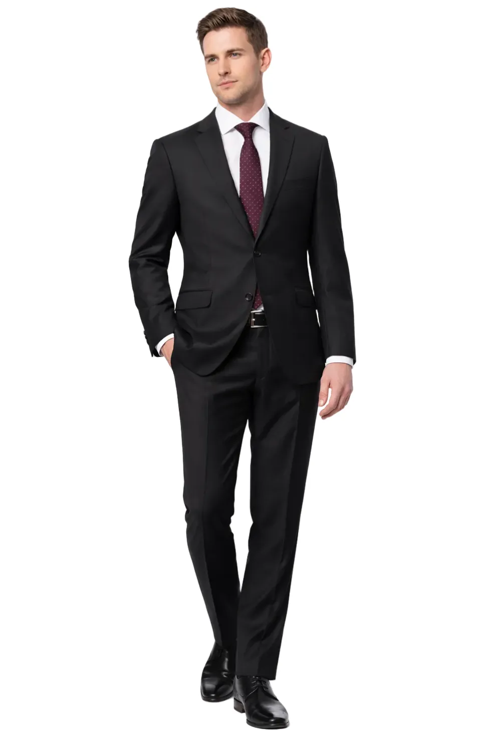 Sartoria Mazara Solid Black Slim Fit Notch Lapel Wrinkle Resistant 2-Button Wool Suit
